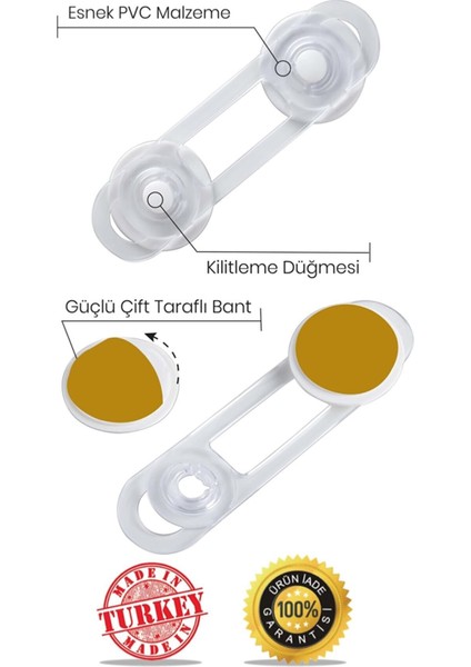 20'li Çocuk Güvenlik Emniyet Seti 10 Dolap Çekmece Kilidi 4 Köşe Kilidi 4 Köşe Koruyucu (Cam-Raf)