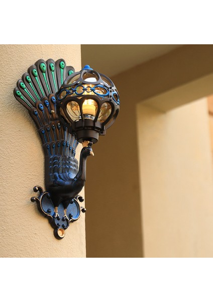 Renkli Tavuskuşu Duvar Lambası, 220 V E27 * 1 Ampul Olmadan, Açık Su Geçirmez Retro Duvar Lambası, Oturma Odası Avlu Balkon Koridor Koridor LED Kapı Duvar Lambası (Yurt Dışından)