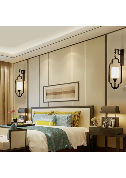 Yeni Çin Tarzı Duvar Lambası, Zen Tarzı Başucu Lambası Oturma Odası Yatak Odası Için, Modern Çin Tarzı Otel Proje Kapı Koridor Lambası, Siyah (Yurt Dışından) modelleri