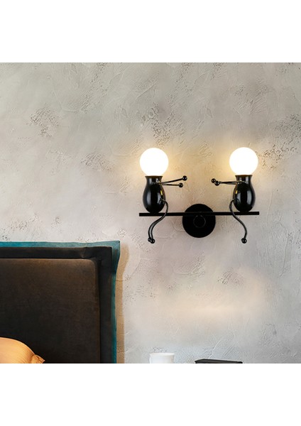 Çocuk Duvar Lambası, 220 V E27 Moda Yaratıcı Iki Kötü Duvar Lambası, Başucu Lambası Yaratıcı Lamba Koridor Merdiven Balkon Lambası, Siyah (Yurt Dışından)