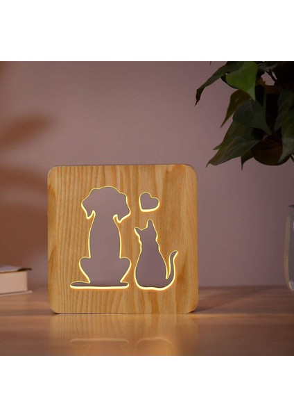Lambalar Köpek Kedi Aşk Başucu Lambası 3D Optik Sevimli Hayvan LED Açık Kahverengi Gece Lambası En Iyi Hediye Pet (Yurt Dışından)