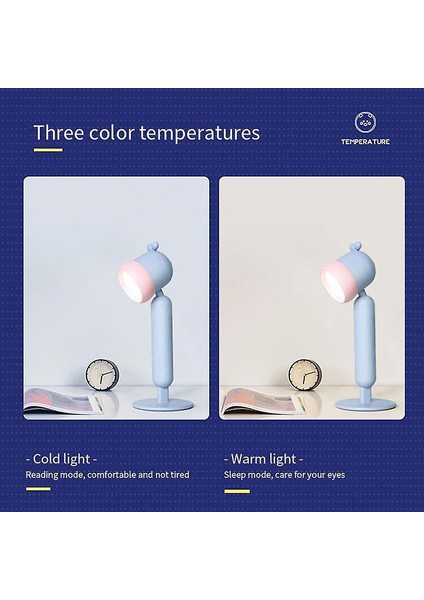 Çocuklar Masa Lambası Mini Sevimli Dokunuş Masaüstü Gece Lambası LED Başucu Çalışma Çalışma Okuma Lambası Karartma Bebek Işık Lambaları USB Şarj (BLUE8094B) (Yurt Dışından)