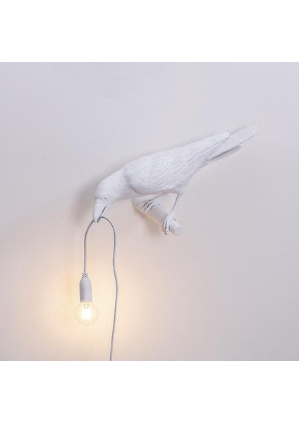 Seletti Kuş Duvar Lambası Italyan Modern Reçine Beyaz Siyah Işık Yatak Odası Bedsideving Oda Dekorasyon Için LED Işık Fikstür (Duvar Beyaz Sağ) (Yurt Dışından)