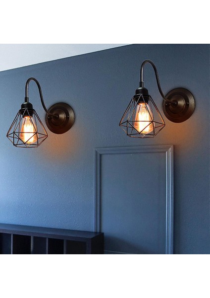Vintage LED Duvar Işık Retro Loft Endüstriyel Duvar Lambası Siyah E27 Demir Basit Abajur Kafes Güvenlik Aplik Kapalı Aydınlatma Armatürü (F) (Yurt Dışından) fırsatları