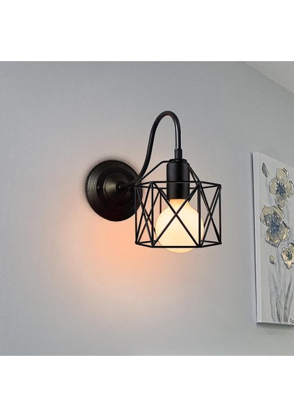 Vintage LED Duvar Işık Retro Loft Endüstriyel Duvar Lambası Siyah E27 Demir Basit Abajur Kafes Güvenlik Aplik Kapalı Aydınlatma Armatürü (F) (Yurt Dışından) indirimleri