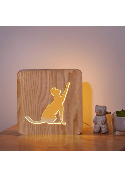 Lambalar Kedi Şekilli Başucu Lambası Kitty Optik Açık Kahverengi Gece Lambası LED Karikatür Masa Masa Işık Rahatlatıcı (Yurt Dışından)
