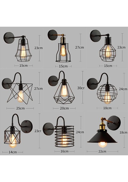 LED Duvar Işık Retro Loft Endüstriyel Duvar Lambası Siyah E27 Vintage Aplikler Duvar Lambası Endüstriyel Aydınlatma Armatürü Kapalı (A) (Yurt Dışından)