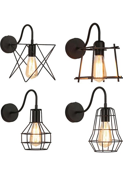 LED Duvar Işık Retro Loft Endüstriyel Duvar Lambası Siyah E27 Vintage Aplikler Duvar Lambası Endüstriyel Aydınlatma Armatürü Kapalı (A) (Yurt Dışından)