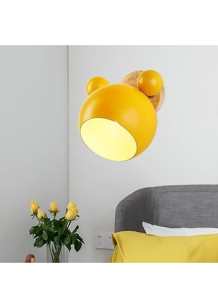Nordic Duvar Lambası Çocuk Odası Işıkları Için Alüminyum Mickey Aplik Modern Kapalı Duvar Işık Fikstür E27 Yaratıcı Armatür (Sarı) (Yurt Dışından)