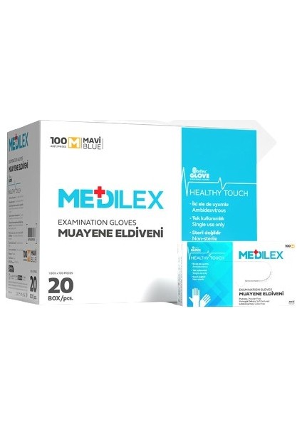 Hız Danışmanlık Medilex Pudrasız Mavi Eldiven 100'LÜ Medium