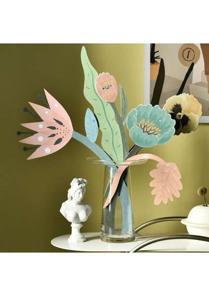 Kağıt Çiçek Yeşil Bitki Buket Sanat Dıy Craft Yapma Düğün Scrapbooking