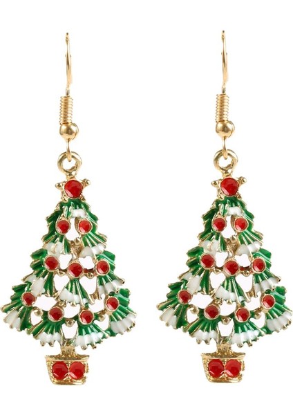1 Çift Alaşım Renkli Noel Tema Moda Kanca Küpe Noel Ağacı
