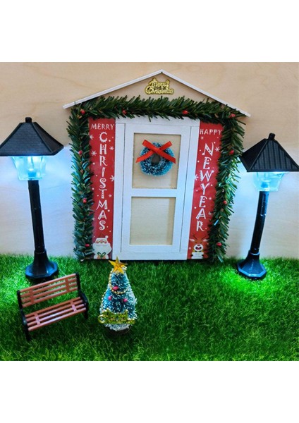 5 Parça 1/12 Dıy El Sanatları Dollhouse Kapı Minyatür Noel Ağacı Modeli Oyuncaklar