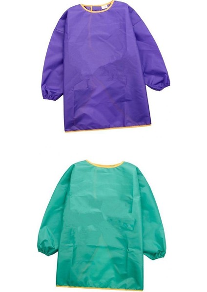Boyama Su Geçirmez Smock Uzun Kollu Sanat Önlüğü Çocuk Zanaat Apron M Mor + Yeşil
