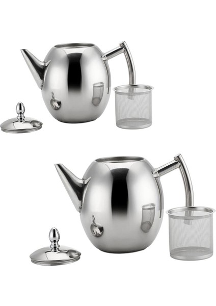 2 Adet Demlik Çaydanlık Paslanmaz Çelik Gevşek Yaprak Çay Çıkarılabilir Filtre 1l + 1.5l