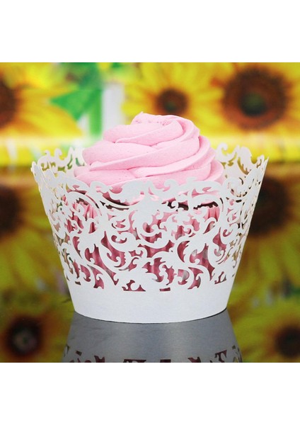 12 Adet Dantel Hollow Muffin Kağıt Wrap Cupcake Sarıcı Sınır Düğün Dekorasyonu Wht modelleri