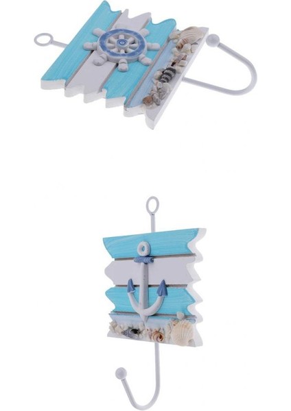 2 Kanca Giyim Şapka Çanta Askı Raf Tutucu Deniz Tekerlek + Çapa Duvar Dekorasyonu(Yurt Dışından)