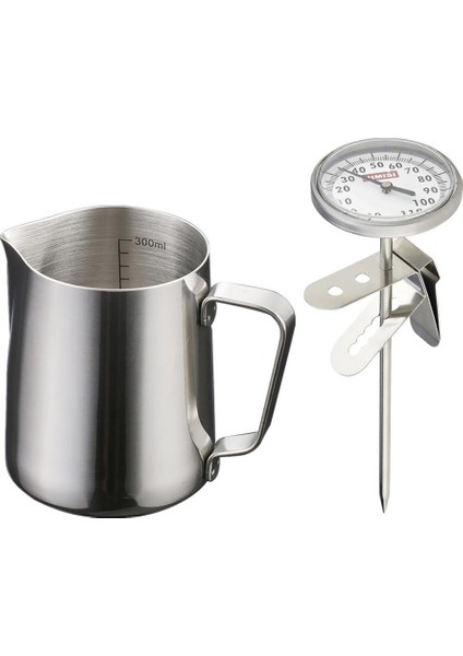 350 ml Paslanmaz Kahve Latte Süt Köpük Köpük Kabı Sürahi + Termometre