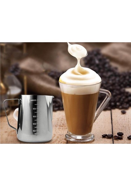 Paslanmaz Kahve Frothing Süt Latte Sürahi ile Ölçek + Köpüklü Termometre modelleri