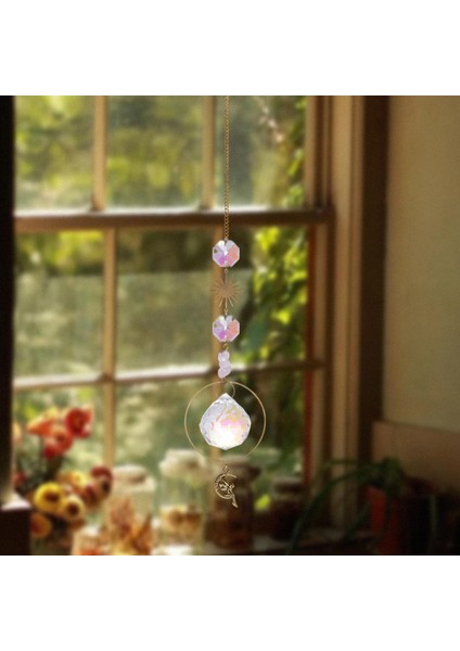 Güneş Kolye Windchime Asılı Gökkuşağı Makinesi Yatak Odası Üstü Pencere Pembe Için