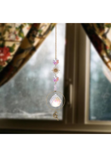 Güneş Kolye Windchime Asılı Gökkuşağı Makinesi Yatak Odası Üstü Pencere Pembe Için