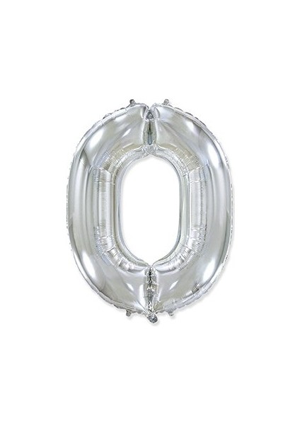 0 Rakam Gümüş Folyo Balon 16 Inç (40 Cm)