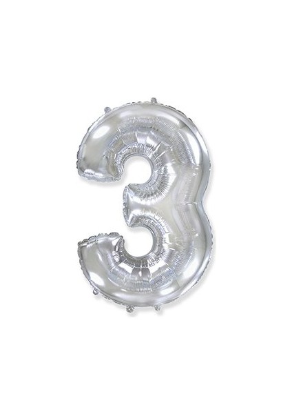 3 Rakam Gümüş Folyo Balon 16 Inç (40 Cm)