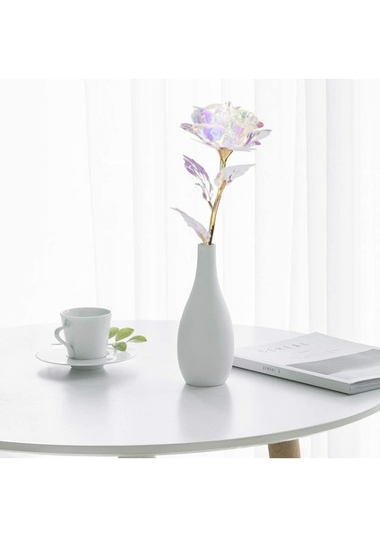 Sonsuzluk Gülü + Stand Sevgililer Gülü En Özel Çiçeği Gökkuşağı Sonsuzluk Gülü Yapay Çiçek