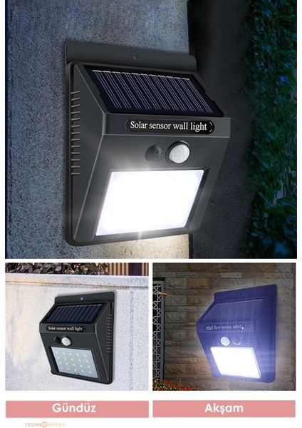 Technojet 20 Ledli Hareket Sensörlü Güneş Enerjili Şarj Olabilen Bahçe Aydınlatma Lambası Dışmekan