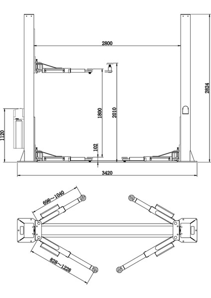 4 Ton Hidrolik Tam Otomatik Sütunlu Lift 380V 3kw Hidrolik Oto Lift