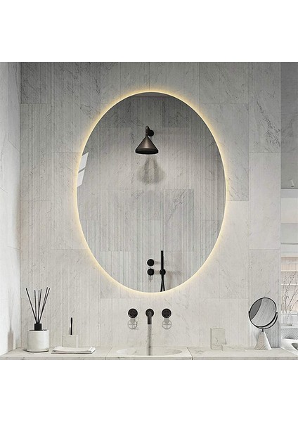 80 x 60 Elips Beyaz Ledli Banyo Aynası