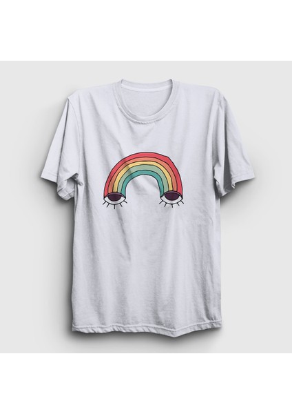 Unisex Beyaz Eyes Rainbow Gökkuşağı T-Shirt