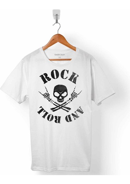 Rockn Roll Symbol Rock Işareti Kuru Kafa Skull Erkek Tişört