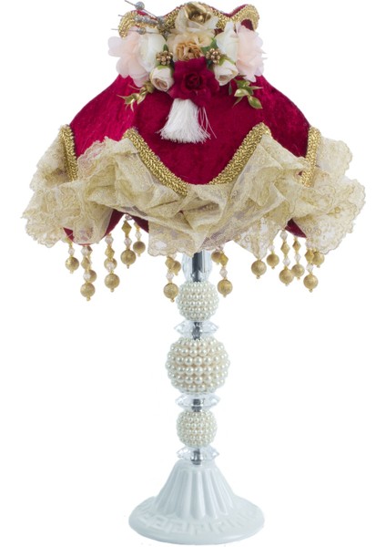 Dekovien Kadife Kaplı El Yapımı Klasik Model Abajur Vintage Bordo