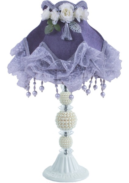 Dekovien Kadife Kaplı El Yapımı Klasik Model Abajur Vintage Gri