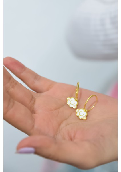 925 Ayar Gümüş Gold Kaplama Mineli Pamuk Bulut Küpe