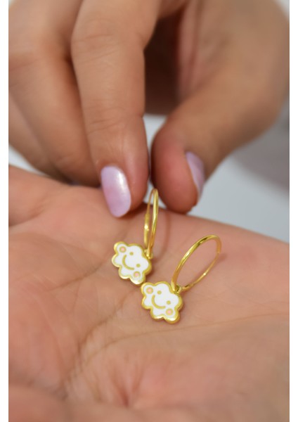 925 Ayar Gümüş Gold Kaplama Mineli Pamuk Bulut Küpe modelleri