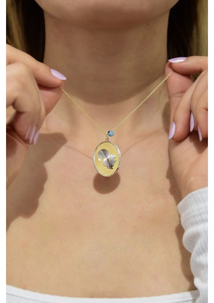 925 Ayar Gümüş Gold Kaplama Gözlü Sincap Plaka Kolye