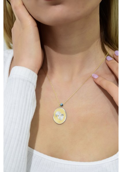 925 Ayar Gümüş Gold Kaplama Gözlü Sincap Plaka Kolye fiyatları