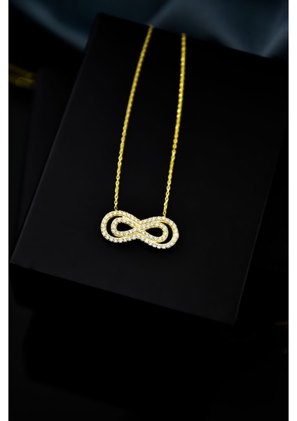 925 Ayar Gümüş Gold Kaplama Iç Içe Sonsuzluk Kadın Kolye