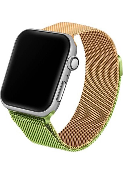 Apple Watch Uyumlu 3-4-5-6 40MM Hasır Örme Metal Vistoso Kordon Gold Yeşil
