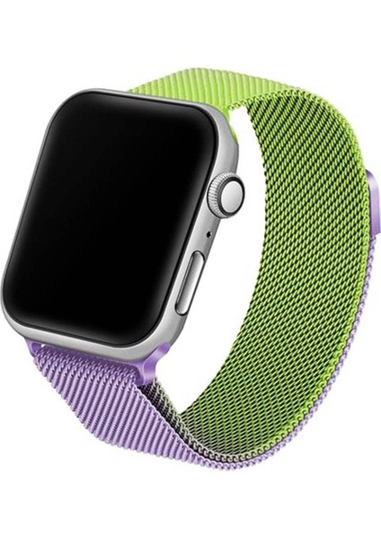Apple Watch Uyumlu7 45MM Hasır Örme Metal Vistoso Kordon Yeşil Lila