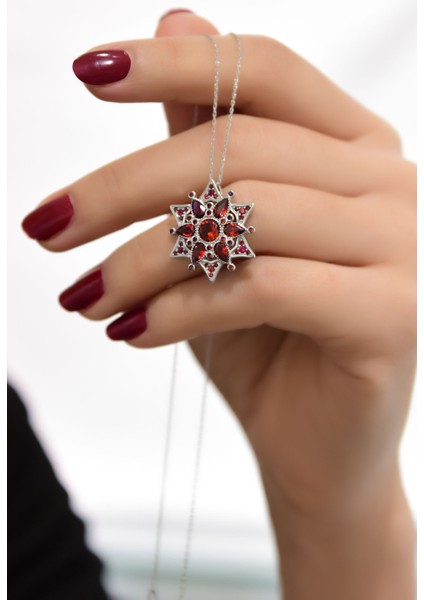 925 Ayar Gümüş Rodyum Kaplama Ruby Yıldız Kartanesi Kolye