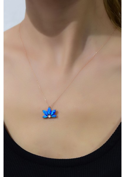 925 Ayar Gümüş Rose Kaplama Opal Taşlı Lotus Kolye fiyatları
