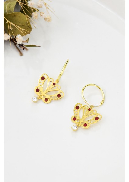 925 Ayar Gümüş Altın Kaplama Mineli Beyaz Taşlı Kelebek Kolye Küpe Set fiyatları