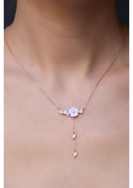 925 Ayar Gümüş Rose Kaplama Kardelen Çiçeği Kolye