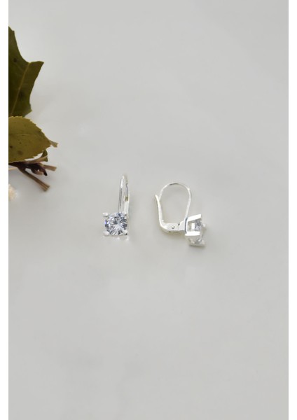 925 Ayar Gümüş Rodyum Kaplama Tek Taş Sallantılı Küpe UVPTS300001