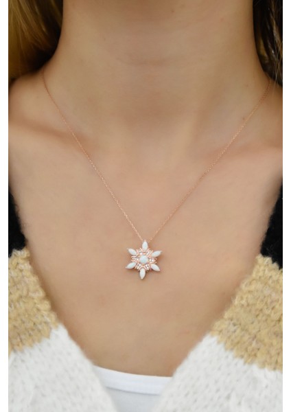 925 Ayar Gümüş Rose Kaplama Opal Kar Çiçeği Kolye fiyatları