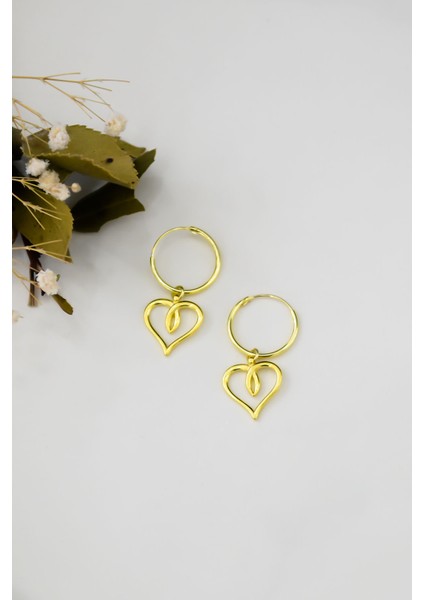 925 Ayar Gümüş Altın Kaplama Kalp Kolye Küpe Set modelleri