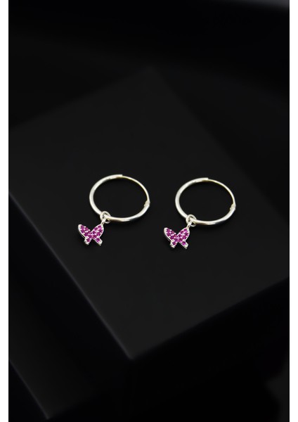 925 Ayar Gümüş Rodyum Kaplama Kelebek Model Halka Küpe